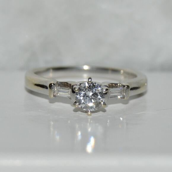 Estate .49ct Diamond Solitaire Engagement Ring 14k White Gold 'F' Color Diamond - Picture 4 of 10